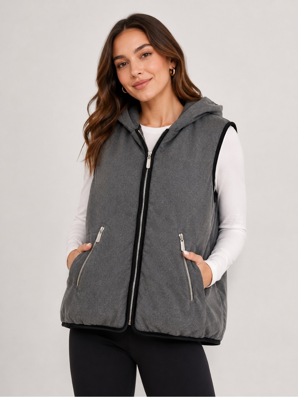 Jason Maxwell Woman Gray Hooded Puffer Vest 2X Zip Front Lightweight Jacket